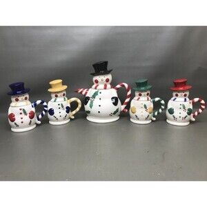 Temp-tations By Tara Snowman Tea/Coffee Pot And 4 Mugs Cups With Lids Retired